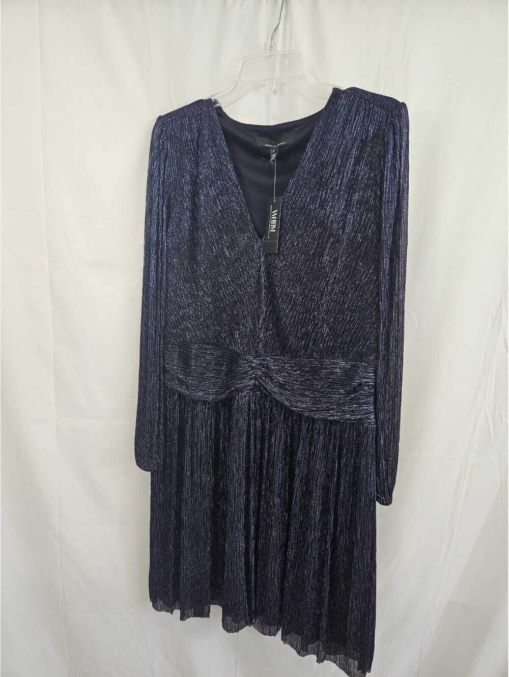 White House Black Market Blue Metallic Dress Size L NWT